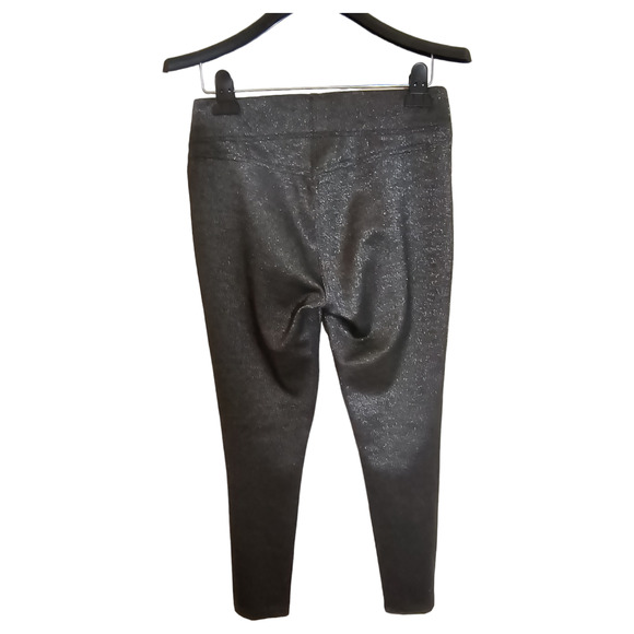 Loft Metallic Stretch Pants Women's Sz M Black Silver Skinny Leg Pull on Dressy - Picture 15 of 16